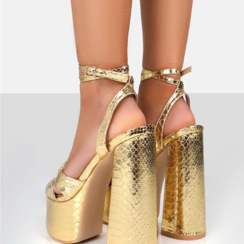 Public Desire Gold Platform Sandals with Block Heel - Picture 2 of 3